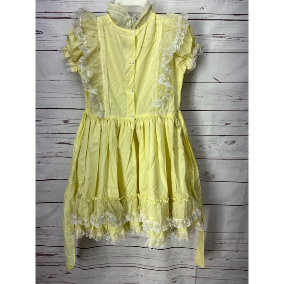 Vintage Better Made by Betty Oden Heirloom Yellow 6 Ruffle Lace Tulle Pageant Dr - Picture 2 of 11